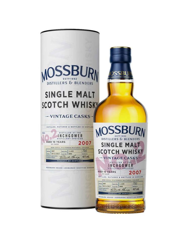 Mossburn Inchgower 10 Year Old Single Malt Scotch Whisky, 750mL Bottle on White Background