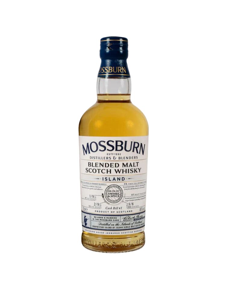 Mossburn Island Blended Malt Scotch Whisky, 750mL Bottle on White Background