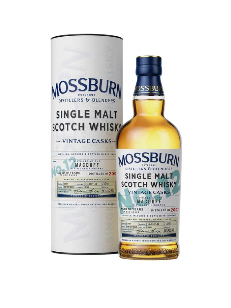 Mossburn Macduff 10 Year Old Single Malt Scotch Whisky, 750mL Bottle on White Background
