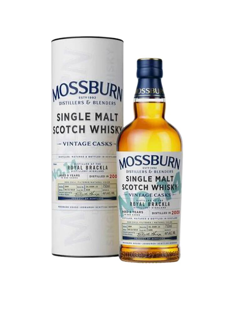 Mossburn Royal Brackla 9 Year Old Single Malt Scotch Whisky, 750mL Bottle on White Background