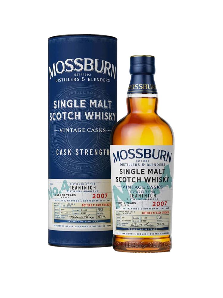 Mossburn Teaninich 10 Year Old Single Malt Scotch Whisky, 750mL Bottle on White Background