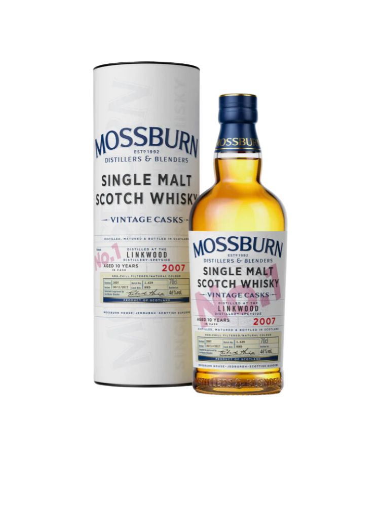 Mossburn Vintage Casks Scotch Whisky, 750mL Bottle on White Background