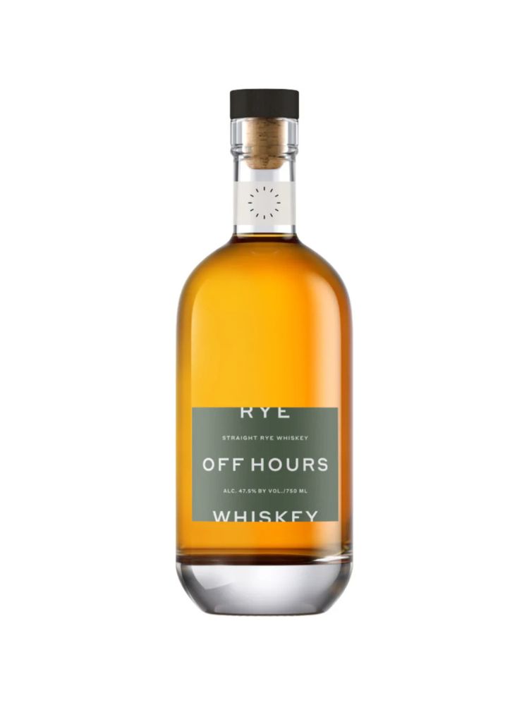 Off Hours Straight Rye Whiskey bottle on white background