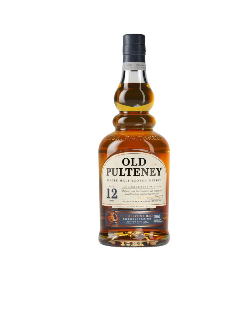 Old Pulteney 12 Year Old Single Malt Scotch Whisky, 700mL Bottle on White Background
