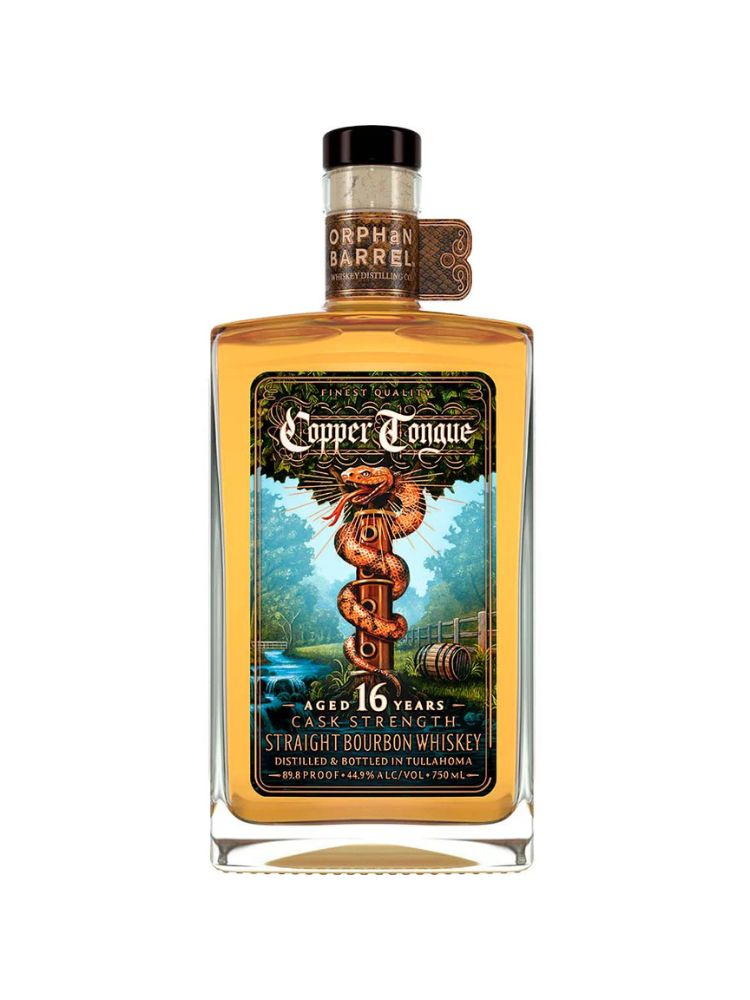 Orphan Barrel Copper Tongue Aged 16 Years Bourbon bottle on white background
