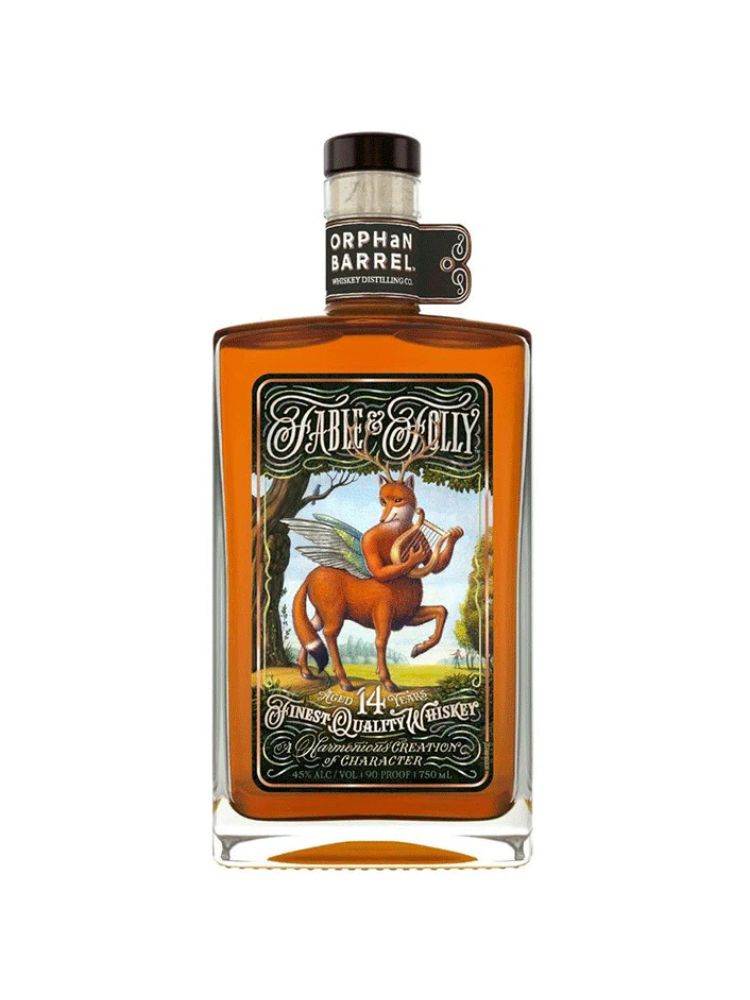 Orphan Barrel Fable &amp; Folly 14 Years Old Whiskey bottle on white background