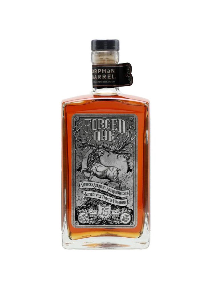 Orphan Barrel Forged Oak 15 Year Old Kentucky Straight Bourbon bottle on white background