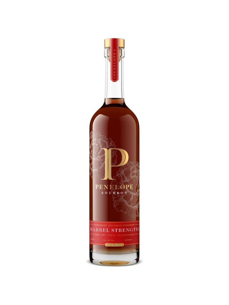 Penelope Bourbon Barrel Strength Whiskey, 750mL bottle on white background