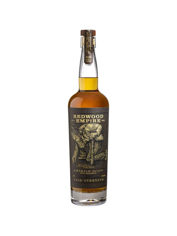 Redwood Empire Cask Strength Emerald Giant Rye Whiskey bottle on white background