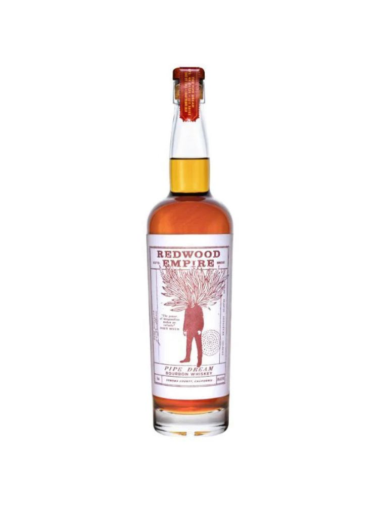Redwood Empire Pipe Dream Bourbon Whiskey bottle on white background
