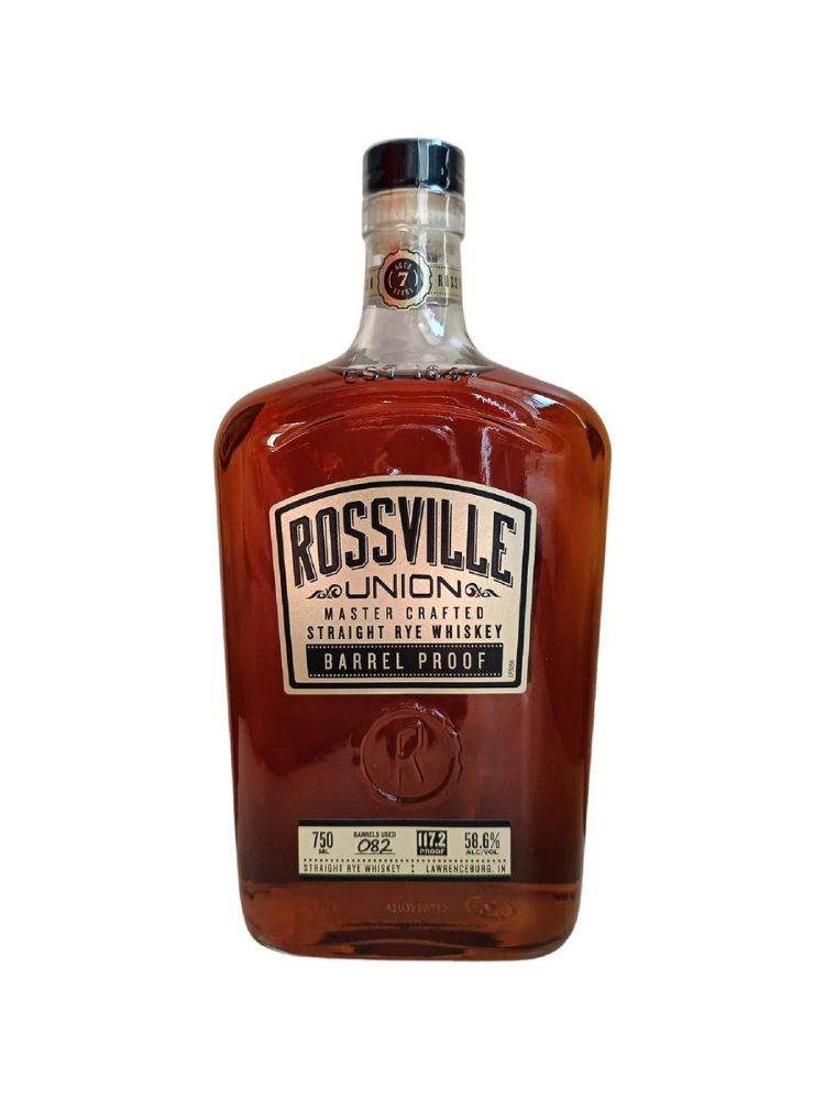Rossville Union Barrel Proof Rye Whiskey, 750mL bottle on white background