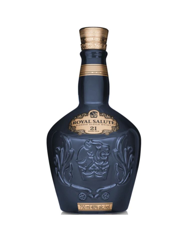 Royal Salute 21 Year Old Blended Scotch Whisky, 750mL Bottle on White Background.