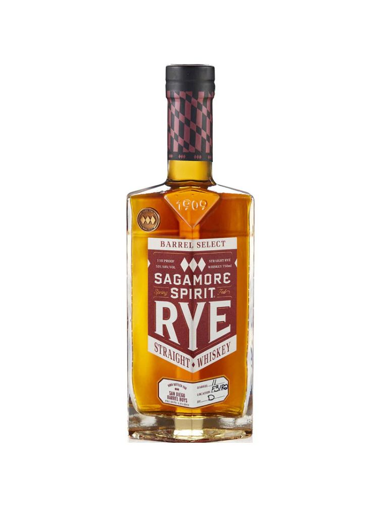 Sagamore Spirit Rye Barrel Select &quot;San Diego Barrel Boys&quot; bottle on white background.