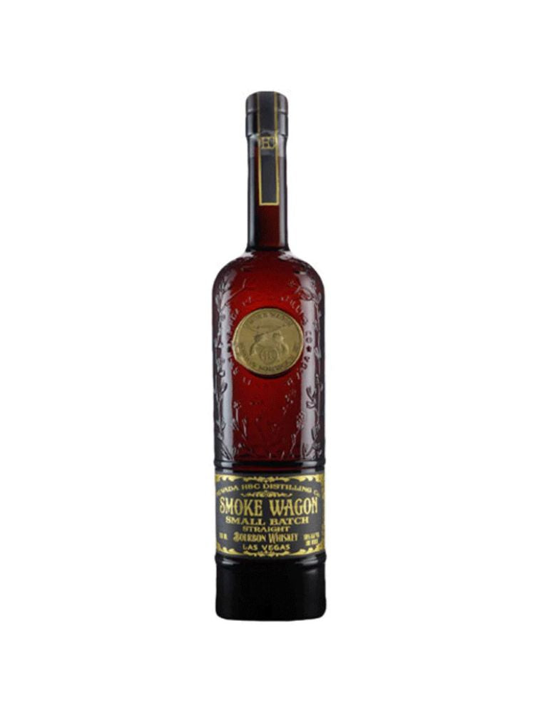Smoke Wagon Small Batch Bourbon Whiskey bottle on white background