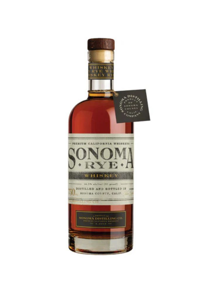 Sonoma Distilling Co. Sonoma Rye Whiskey 96 Proof bottle on white background.