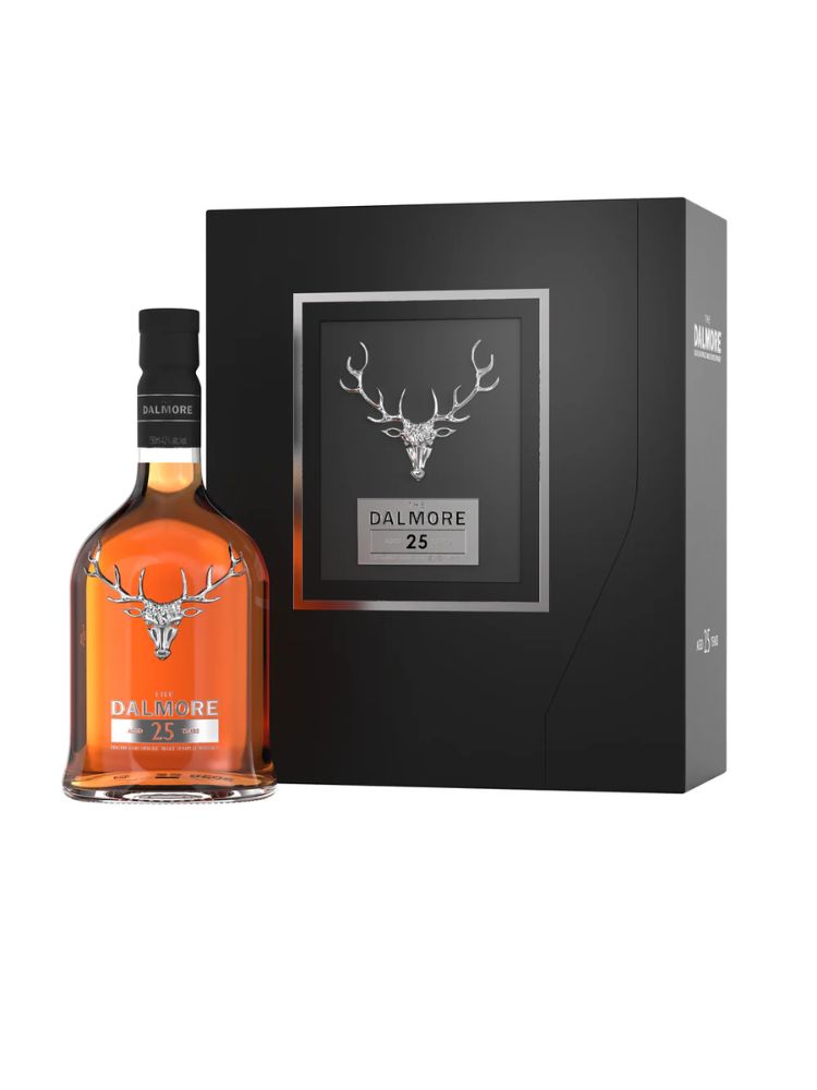 The Dalmore 25 Year Single Malt Scotch Whisky, 750mL bottle on white background.