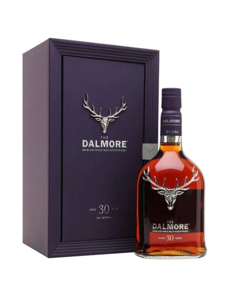 The Dalmore 30 Year Old Highland Single Malt Scotch Whisky, 750mL bottle on white background.
