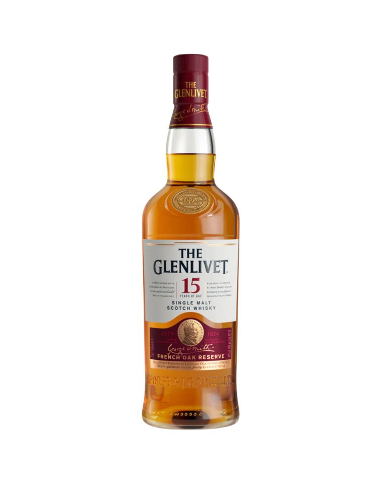 The Glenlivet 15 Year Old Single Malt Scotch Whisky, 750mL Bottle on White Background