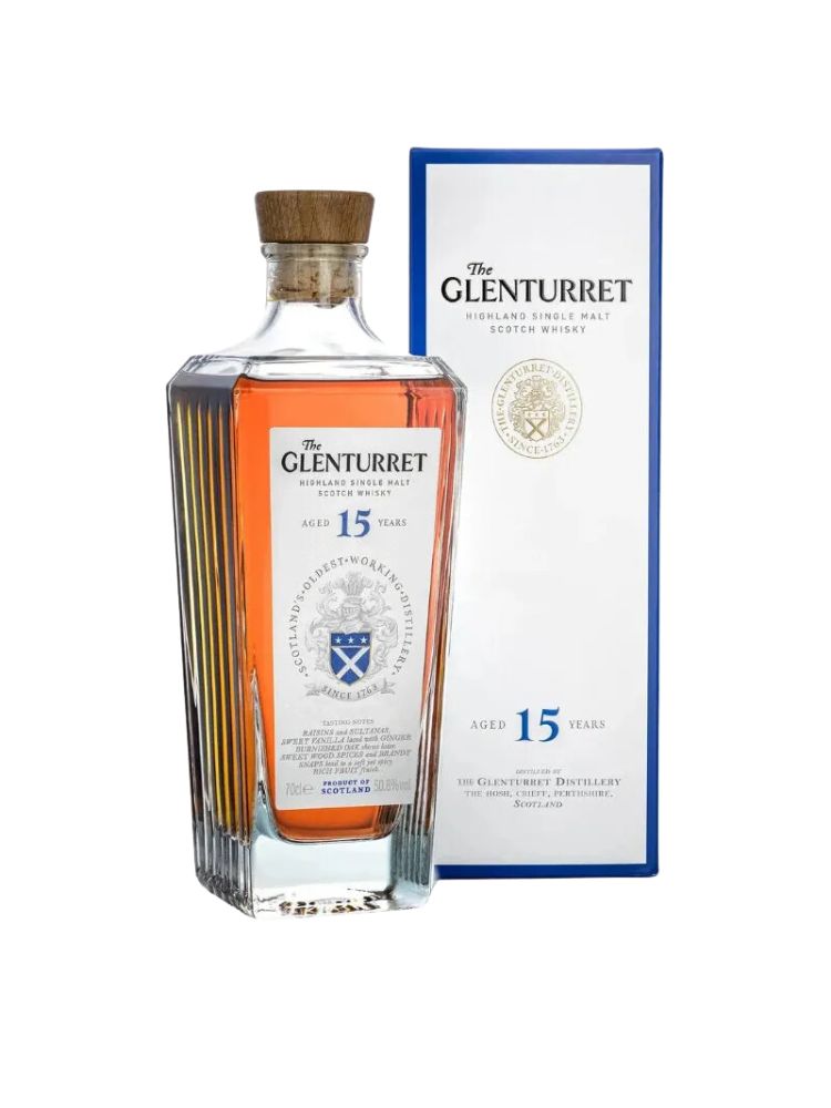 The Glenturret 15 Year Single Malt Scotch Whisky, 700mL Bottle on White Background
