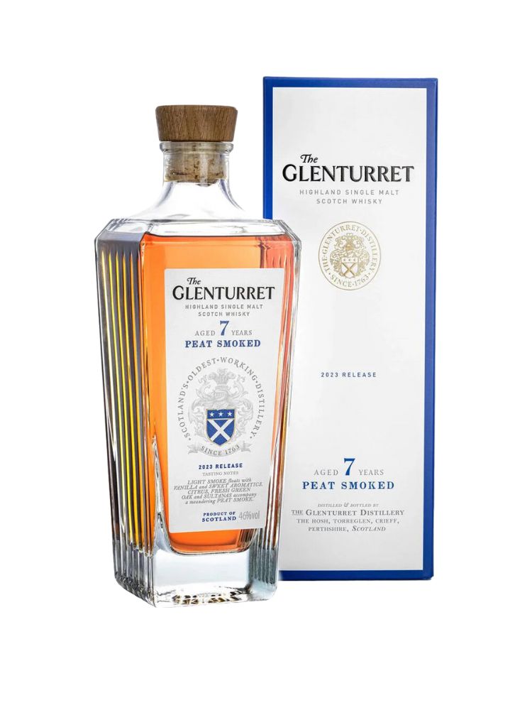The Glenturret 7 Year Old Peat Smoked Single Malt Scotch Whisky, 750mL Bottle on White Background