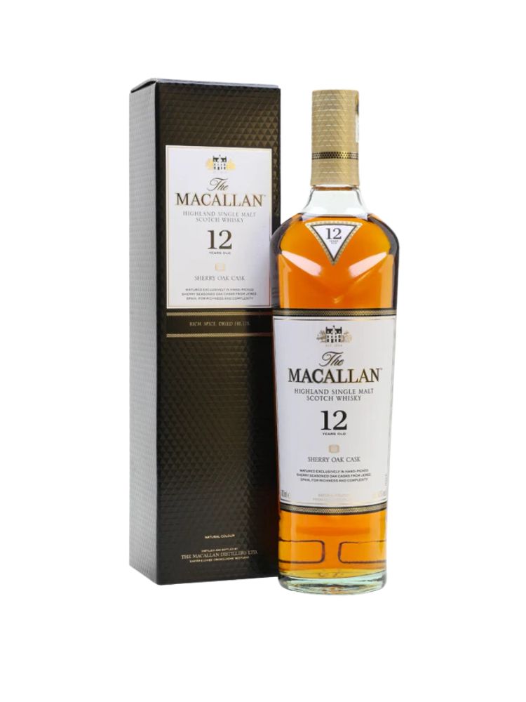 The Macallan 12 Year Old Sherry Oak Single Malt Scotch Whisky, 750mL Bottle on White Background