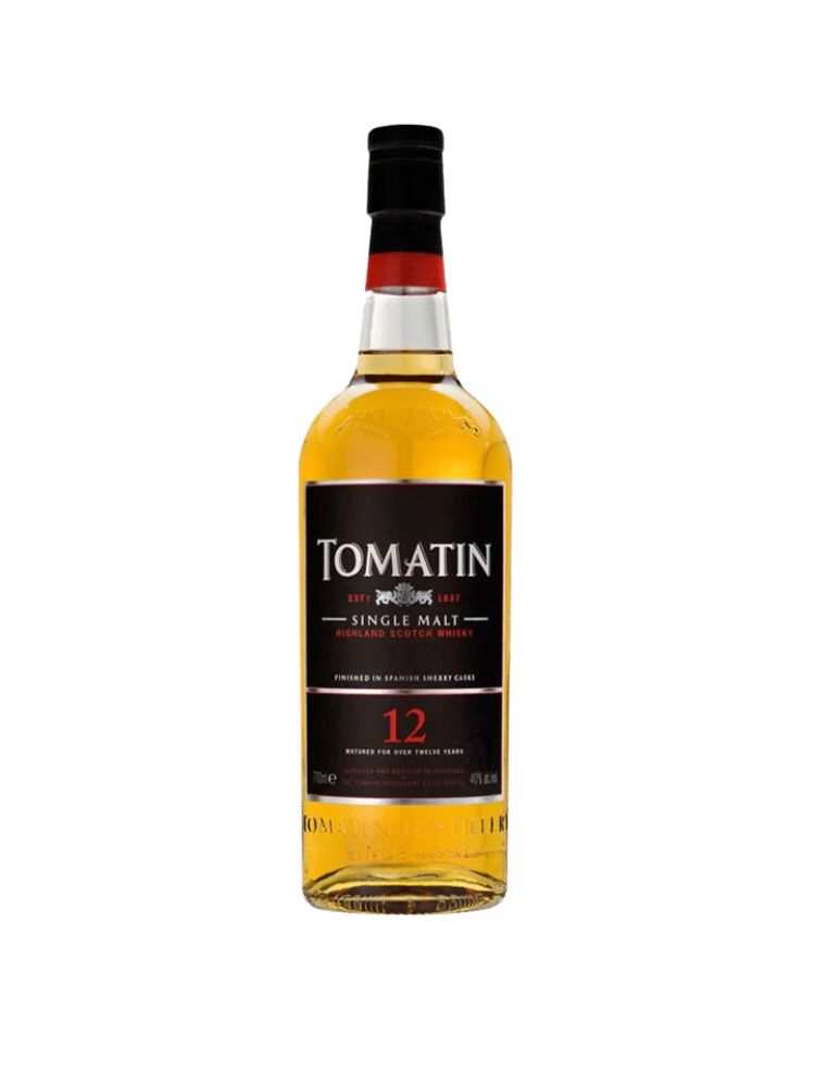 Tomatin 12 Years Old Highland Single Malt Scotch Whisky 86 Proof, 750mL Bottle on White Background