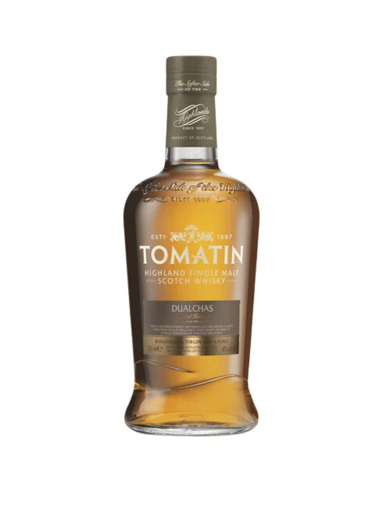 Tomatin Dualchas Highland Single Malt Scotch Whisky, 750mL Bottle on White Background