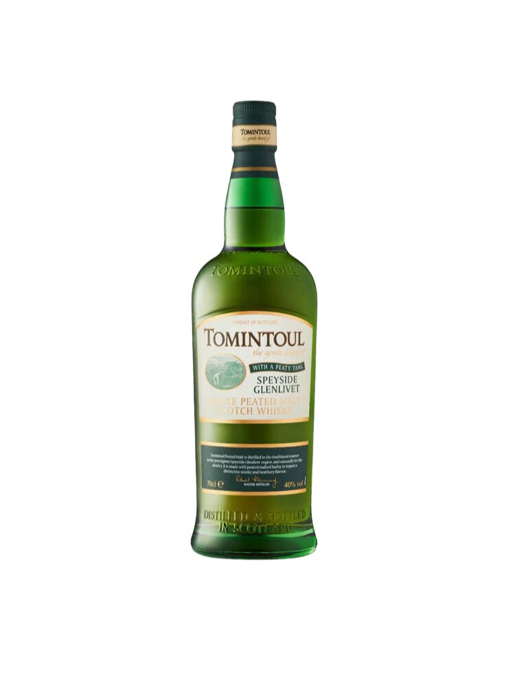 Tomintoul With A Peaty Tang Speyside Glenlivet Single Peated Malt Scotch Whisky, 750mL Bottle on White Background