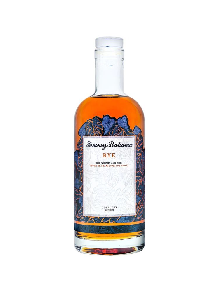 Tommy Bahama Rye Whiskey, 750mL bottle on white background.