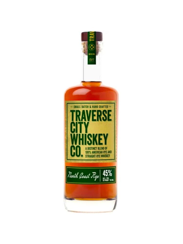 Traverse City Whiskey Co. North Coast Rye, 750mL bottle on white background.