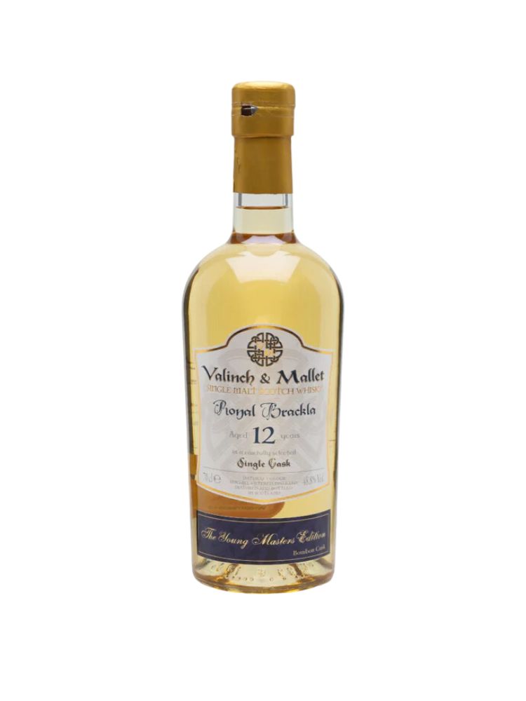 Valinch &amp; Mallet 12 Years Old Royal Brackla Single Cask Single Malt Scotch Whisky The Young Masters Edition, 750mL Bottle on White Background