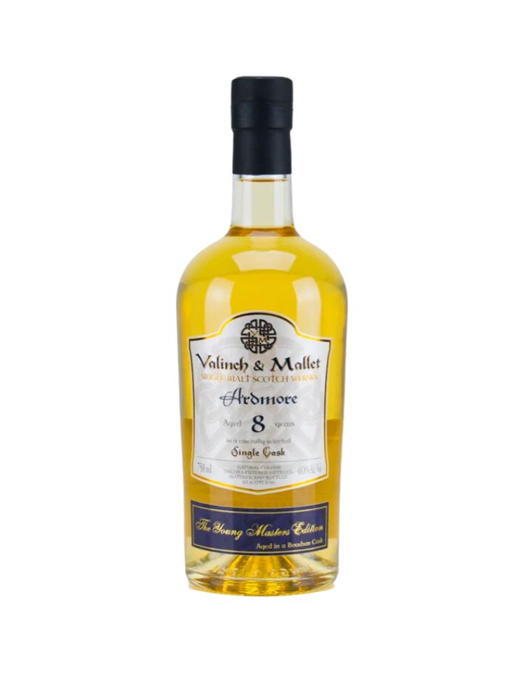 Valinch &amp; Mallet 8 Years Old Ardmore Single Cask Single Malt Scotch Whisky 97.6 Proof, 750mL Bottle on White Background