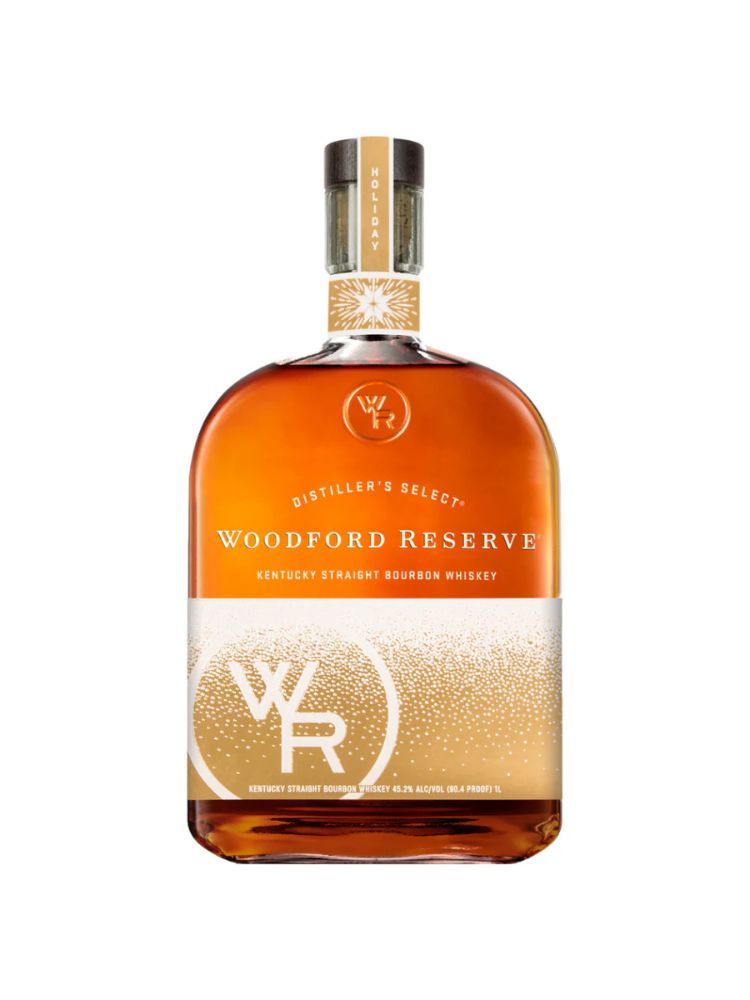 Woodford Reserve Bourbon Holiday Limited Edition 2023 bottle on white background