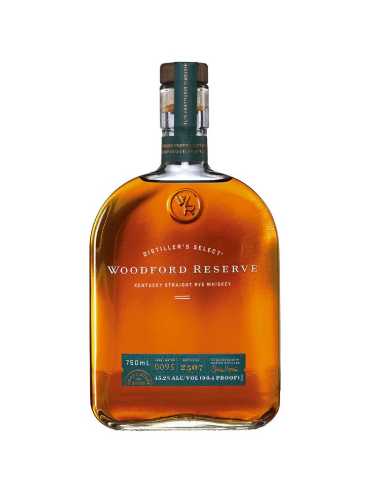 Woodford Reserve Kentucky Straight Rye, 750mL bottle on white background.